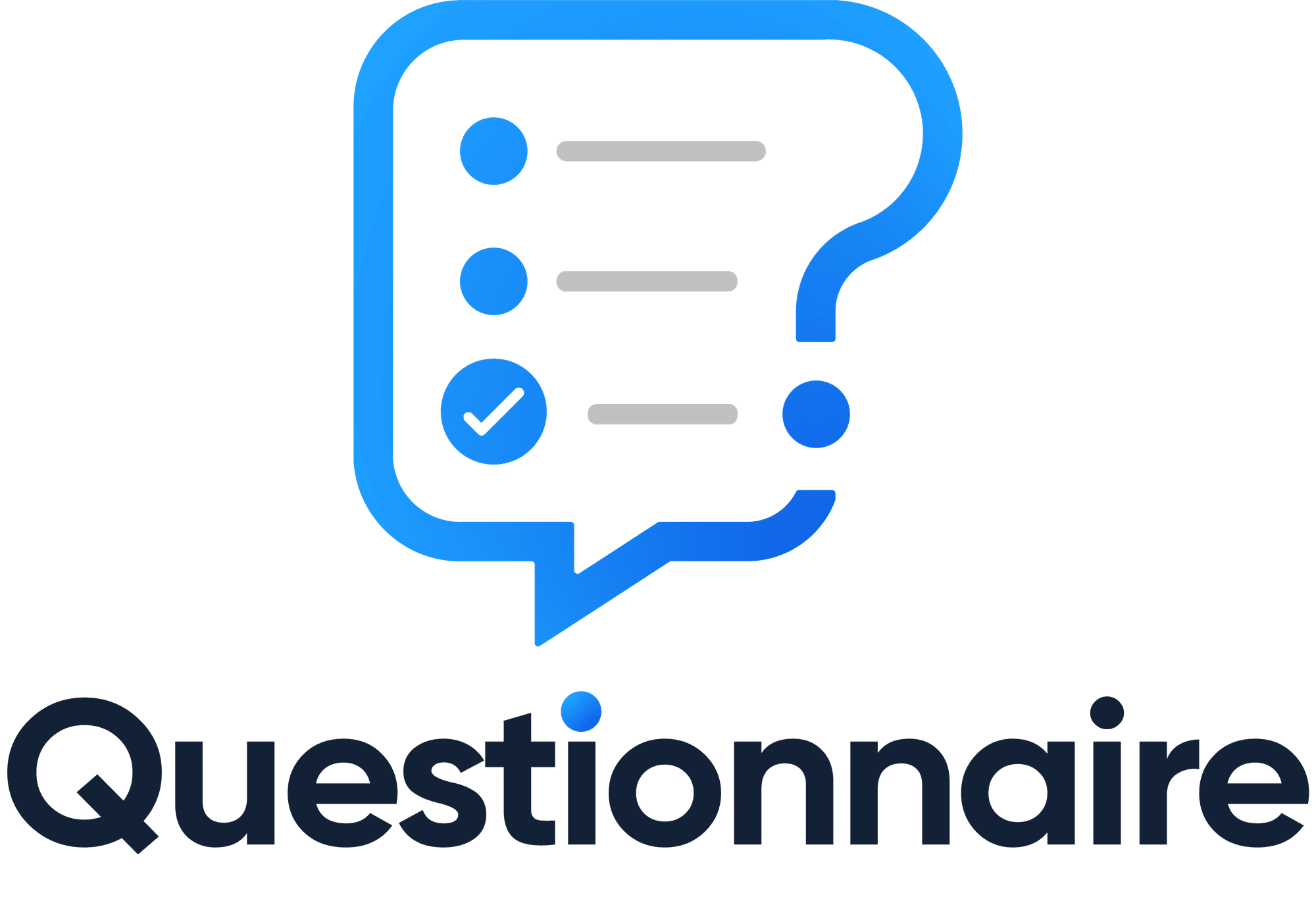 Questionnaire app icon — a blue speech bubble with a checklist and question mark